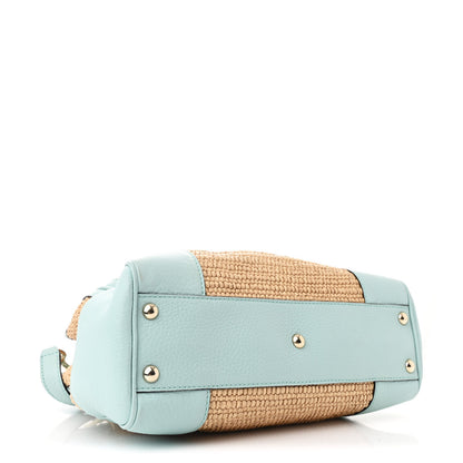 Gucci Raffia Calfskin Small Bamboo Shopper Tote Blue 4 of 11