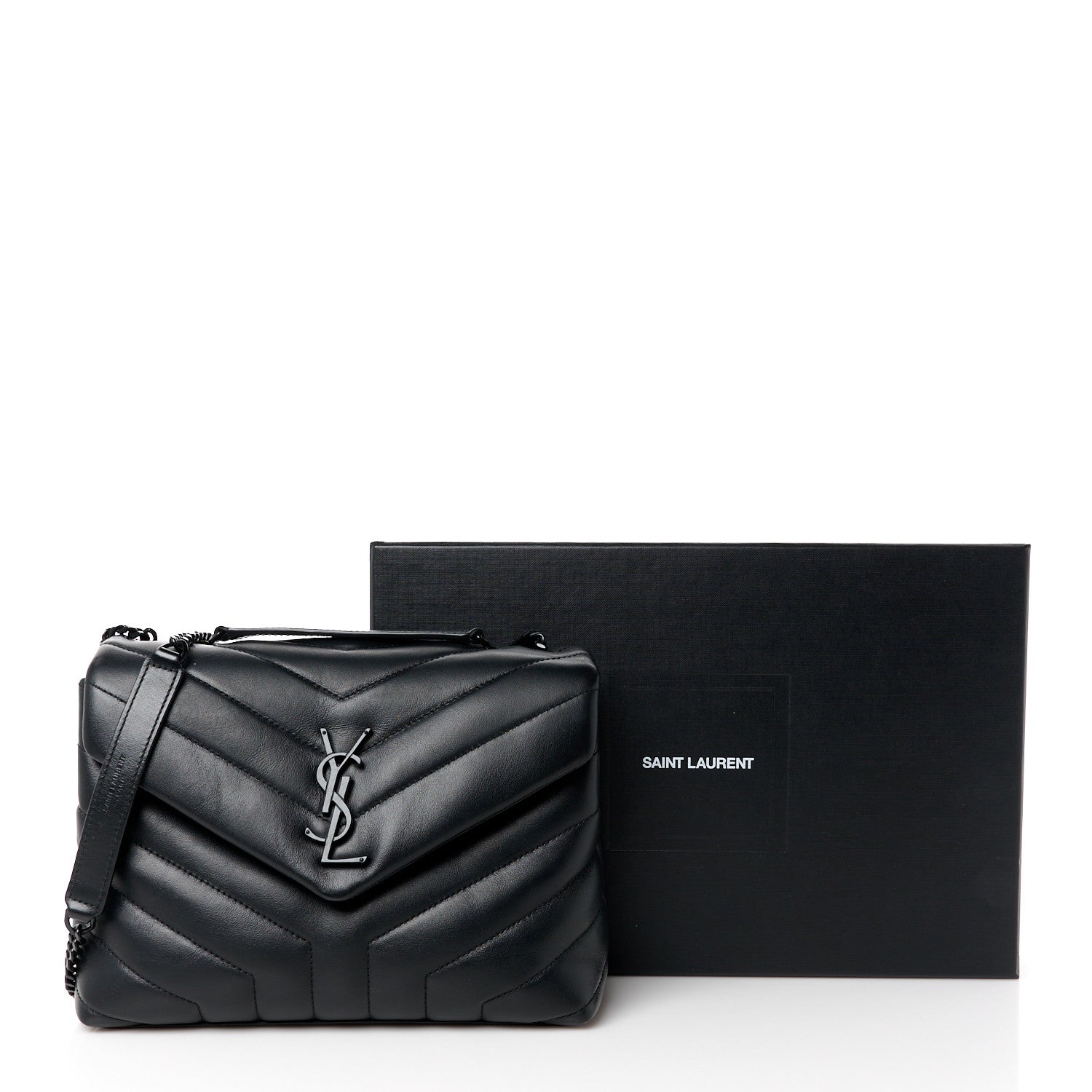 Saint Laurent Calfskin Y Quilted Monogram Monochrome Small Loulou Chain Satchel Black 12 of 12