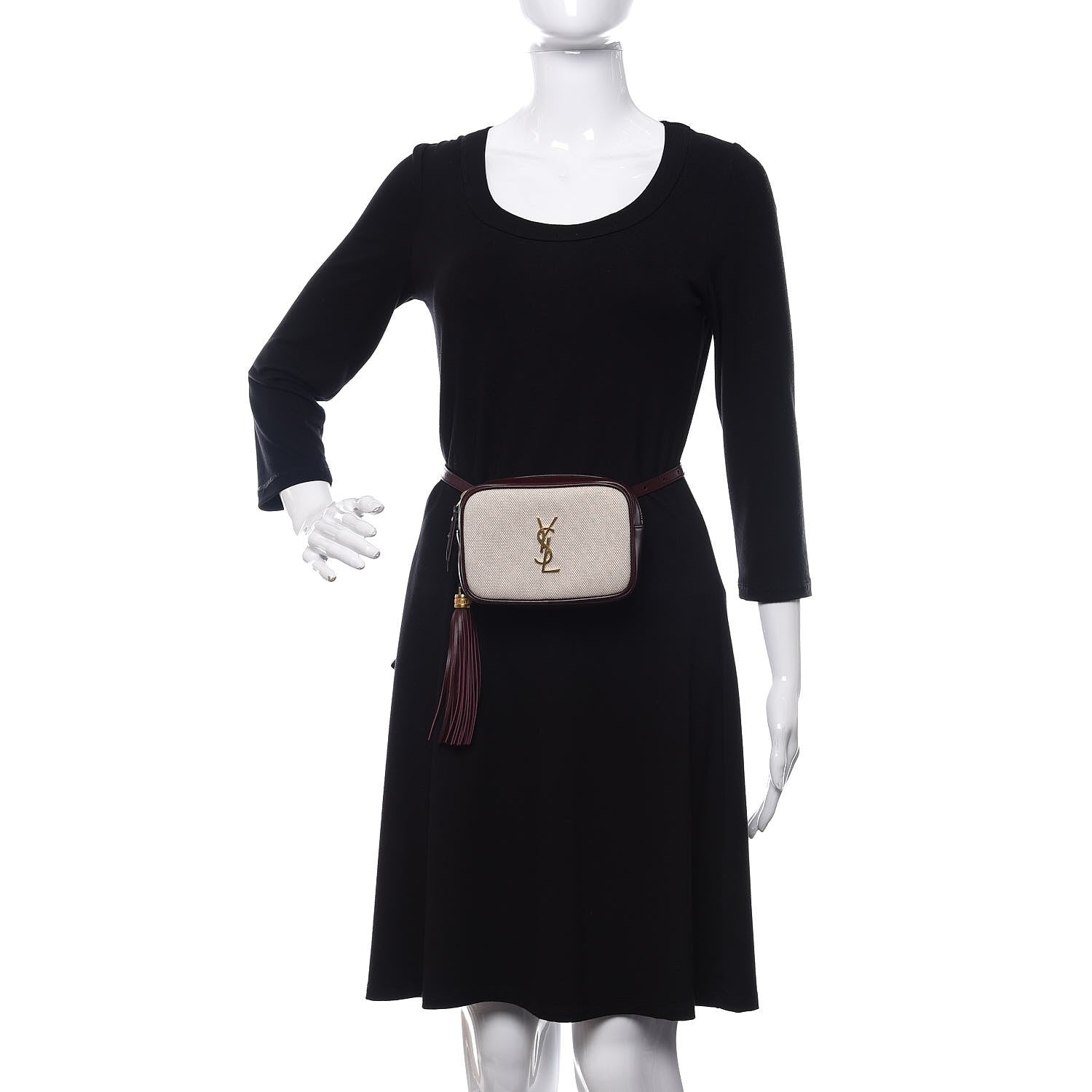 Saint Laurent Calfskin Canvas Monogram Lou Belt Bag Natural Dark Legion Red 2 of 10