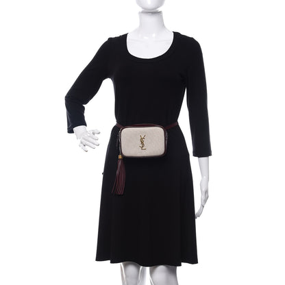 Saint Laurent Calfskin Canvas Monogram Lou Belt Bag Natural Dark Legion Red 2 of 10