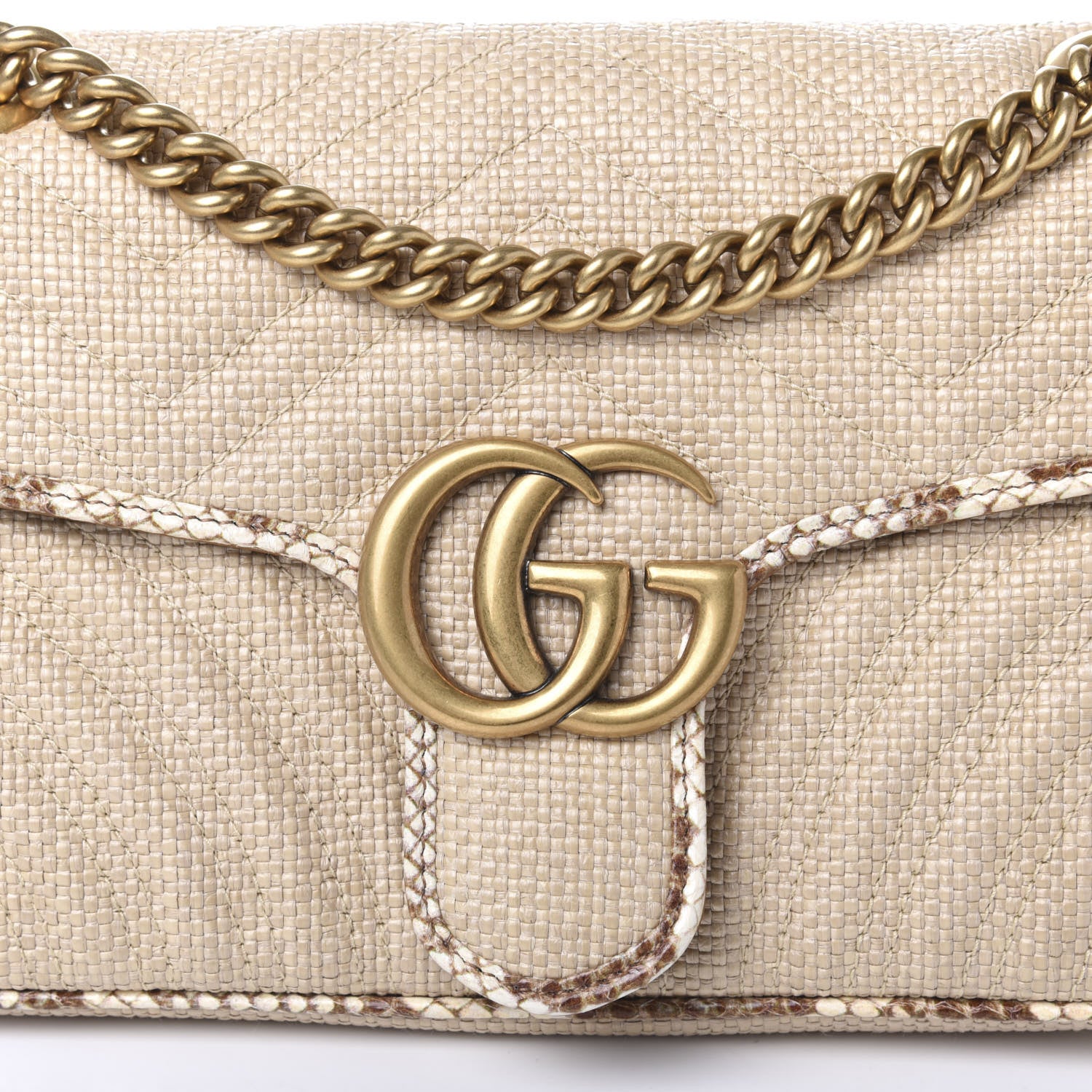 Gucci Raffia Elaphe Matelasse Small GG Marmont Shoulder Bag Natural Cream Brown 10 of 10