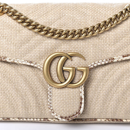 Gucci Raffia Elaphe Matelasse Small GG Marmont Shoulder Bag Natural Cream Brown 10 of 10