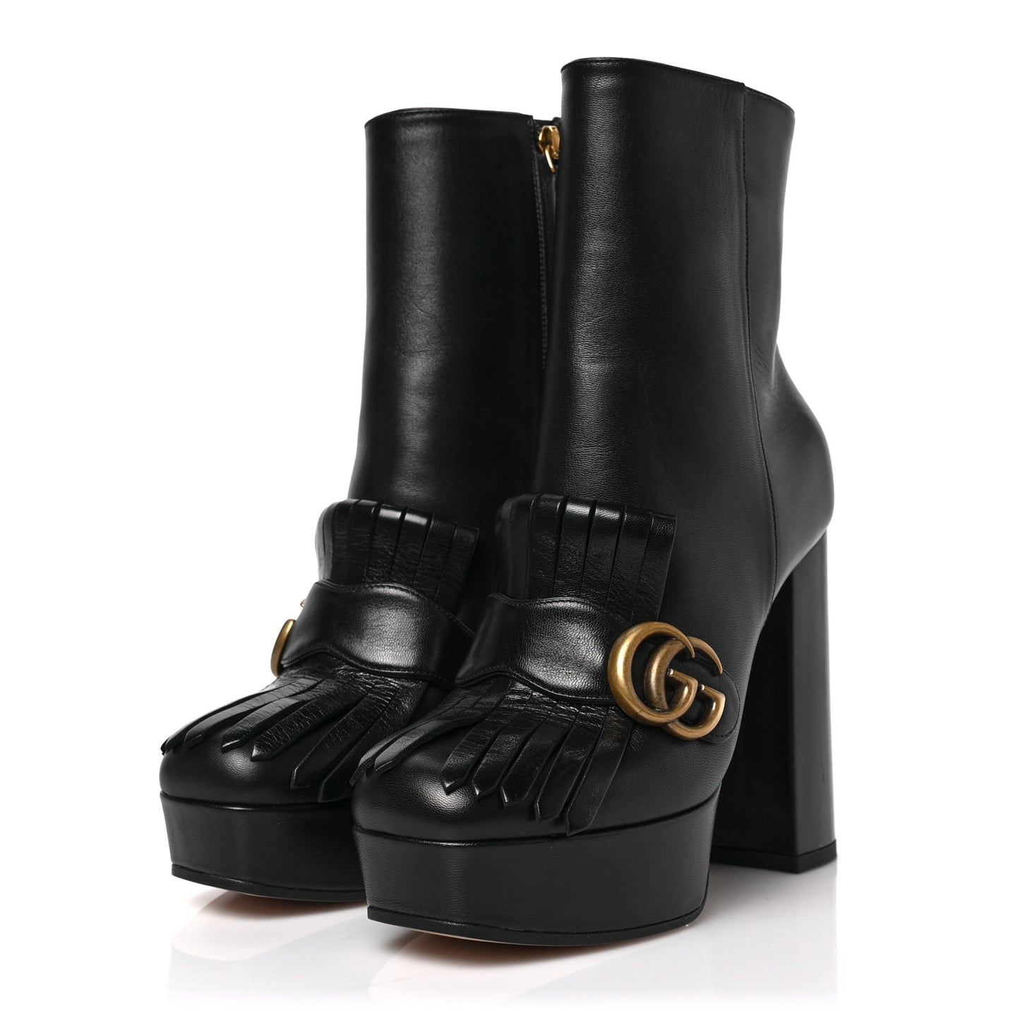 Malaga Kid GG Marmont Fringe Platform Ankle Boots 36.5 Black