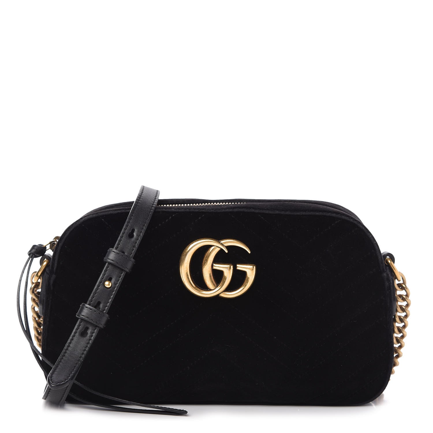 Gucci Velvet Matelasse Small GG Marmont Chain Shoulder Bag Black 1 of 10