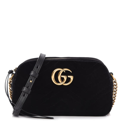 Gucci Velvet Matelasse Small GG Marmont Chain Shoulder Bag Black 1 of 10