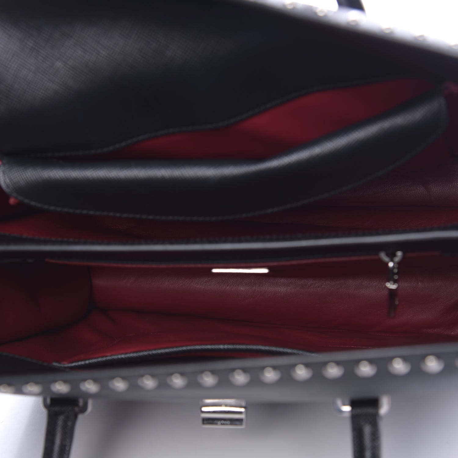 Prada Saffiano Studded Double Zip Tote Black 5 of 9
