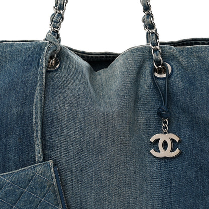 Chanel Denim Printed Shopping Bag Blue 7 of 10
