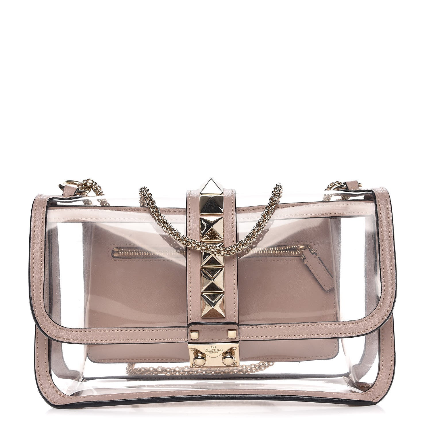 Valentino Garavani PVC Nappa Naked Medium Glam Lock Rockstud Flap Poudre 1 of 9