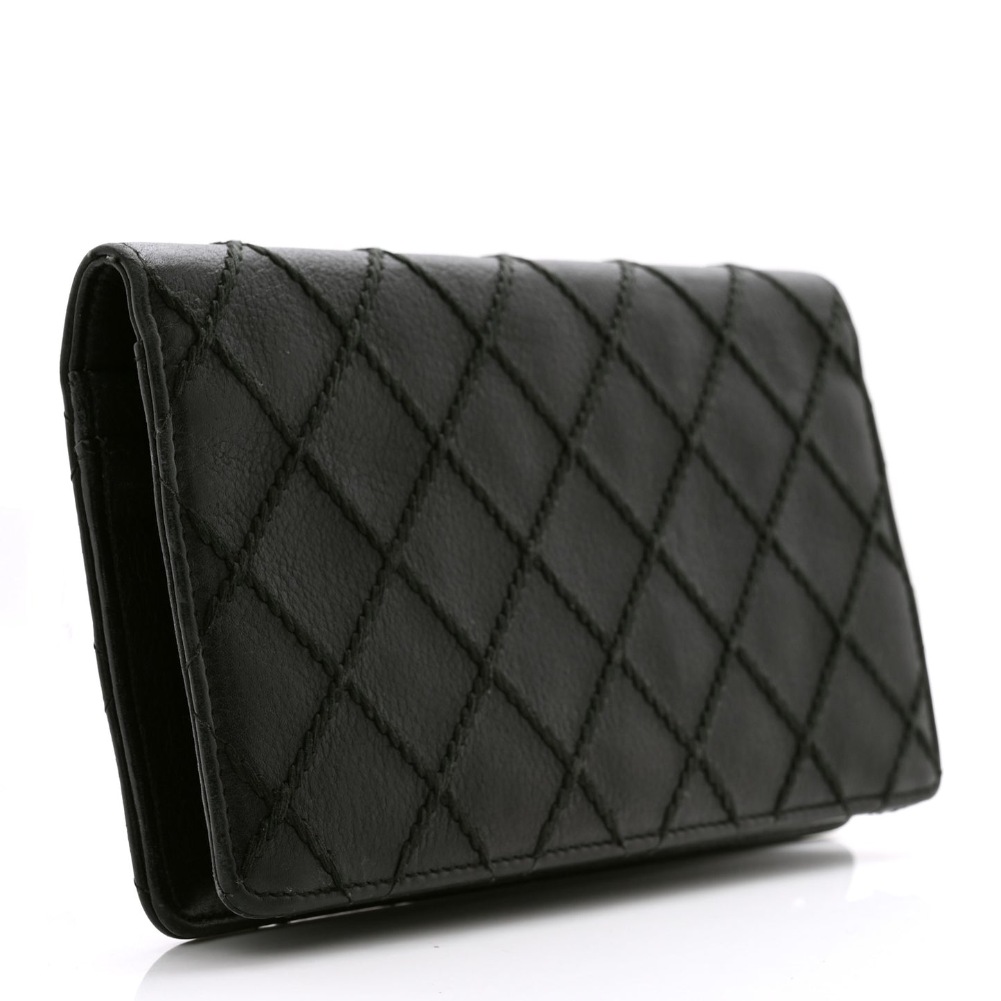 Distressed Caviar Stitched Yen Wallet Black