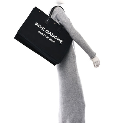 Saint Laurent Linen Calfskin Rive Gauche Tote Black 2 of 10