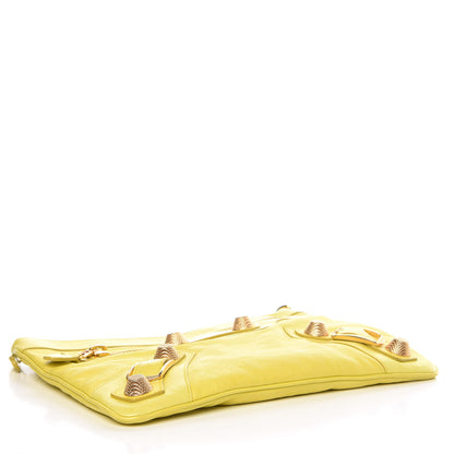 Balenciaga Agneau Giant 21 Rose Gold Hardware Flat Handle Clutch Jaune Fluo 4 of 12