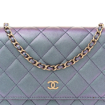 Chanel Iridescent Caviar Quilted Wallet on Chain WOC Dark Blue 9 of 16