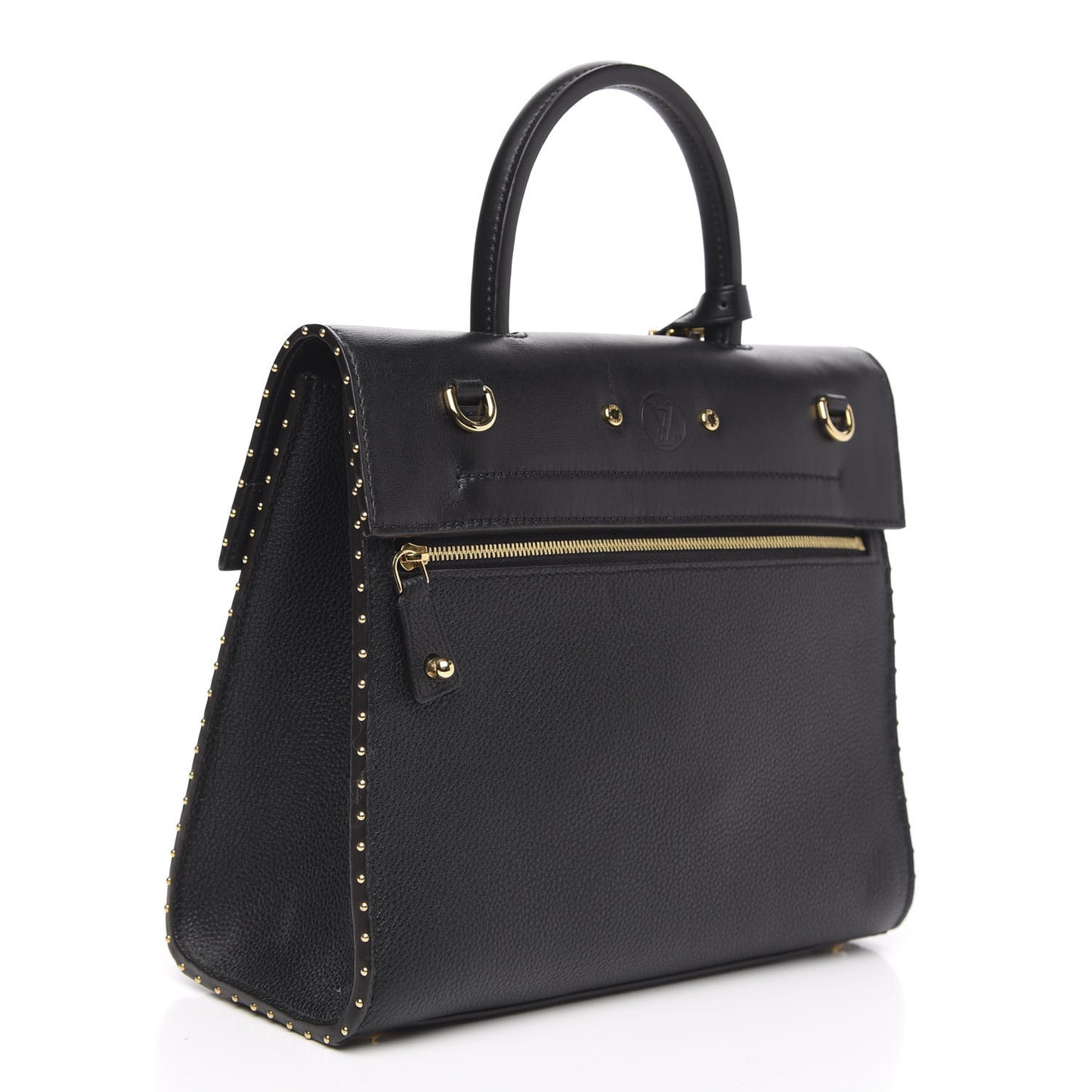 Calfskin Taurillon Studded City Steamer One Handle Bag Black