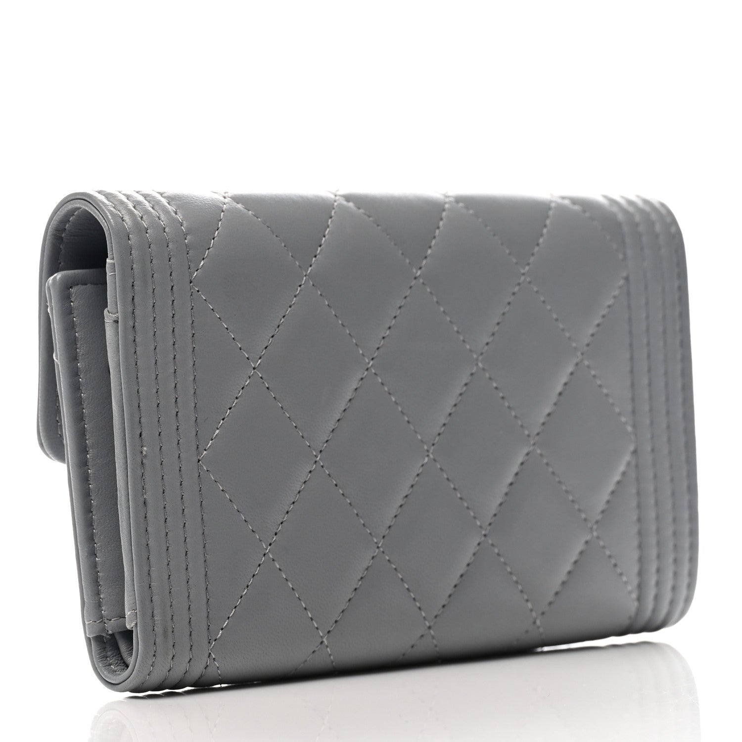 Chanel Lambskin Quilted Medium Boy Flap Wallet Grey 3 of 8