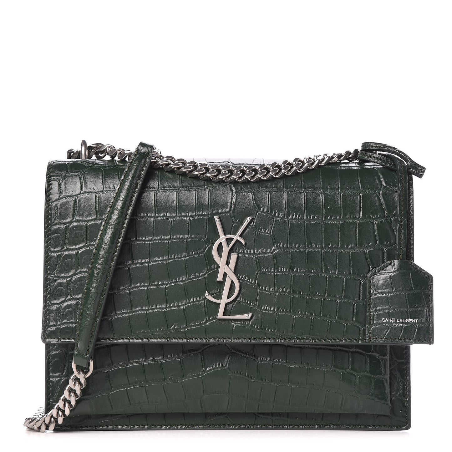 Calfskin Crocodile Embossed Medium Monogram Sunset Dark Green