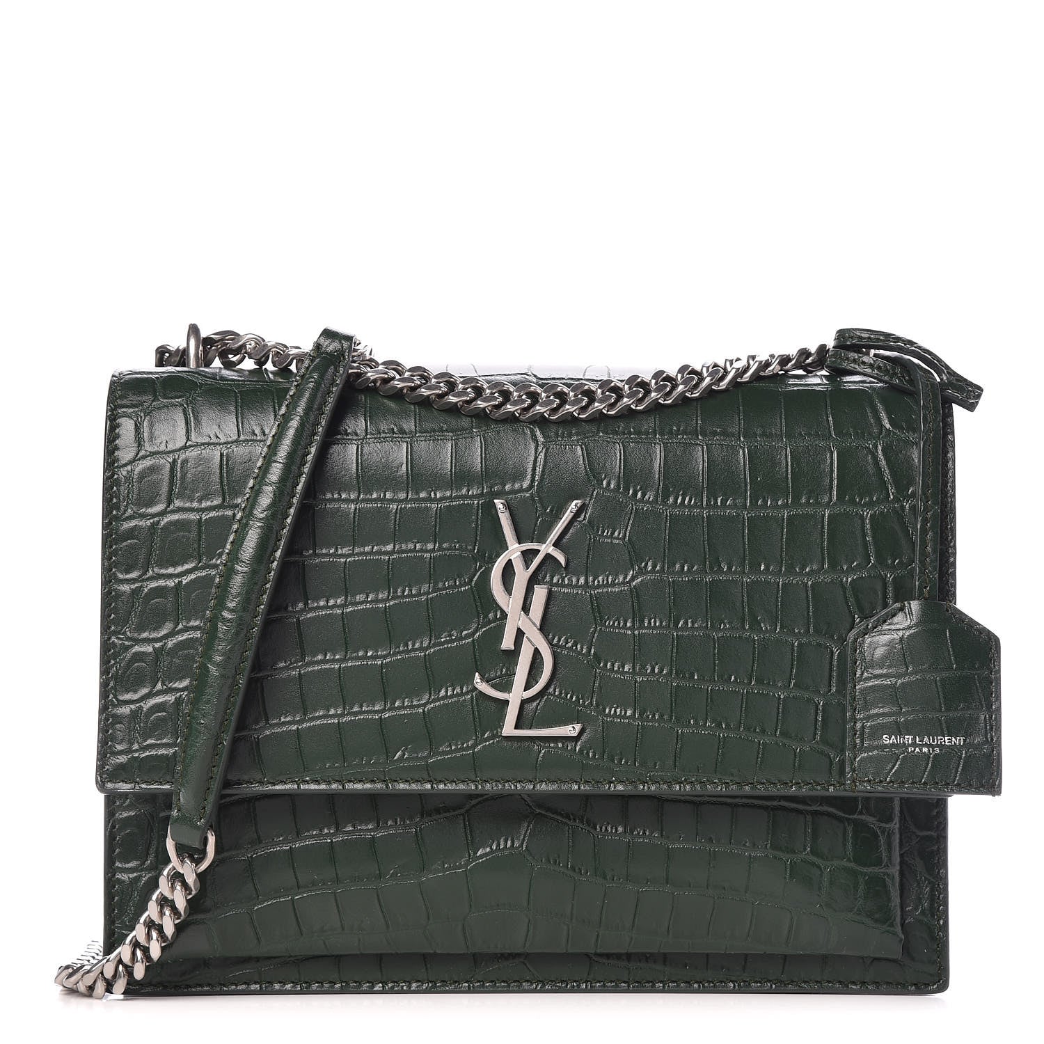 Saint Laurent Calfskin Crocodile Embossed Medium Monogram Sunset Dark Green 1 of 9