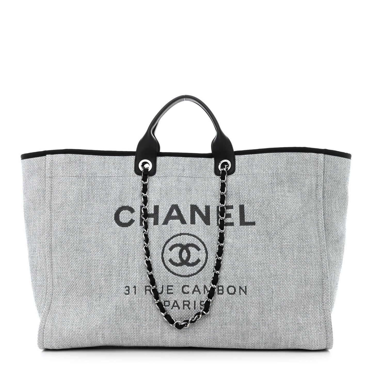 Woven Straw Raffia Extra Large Deauville Tote Grey