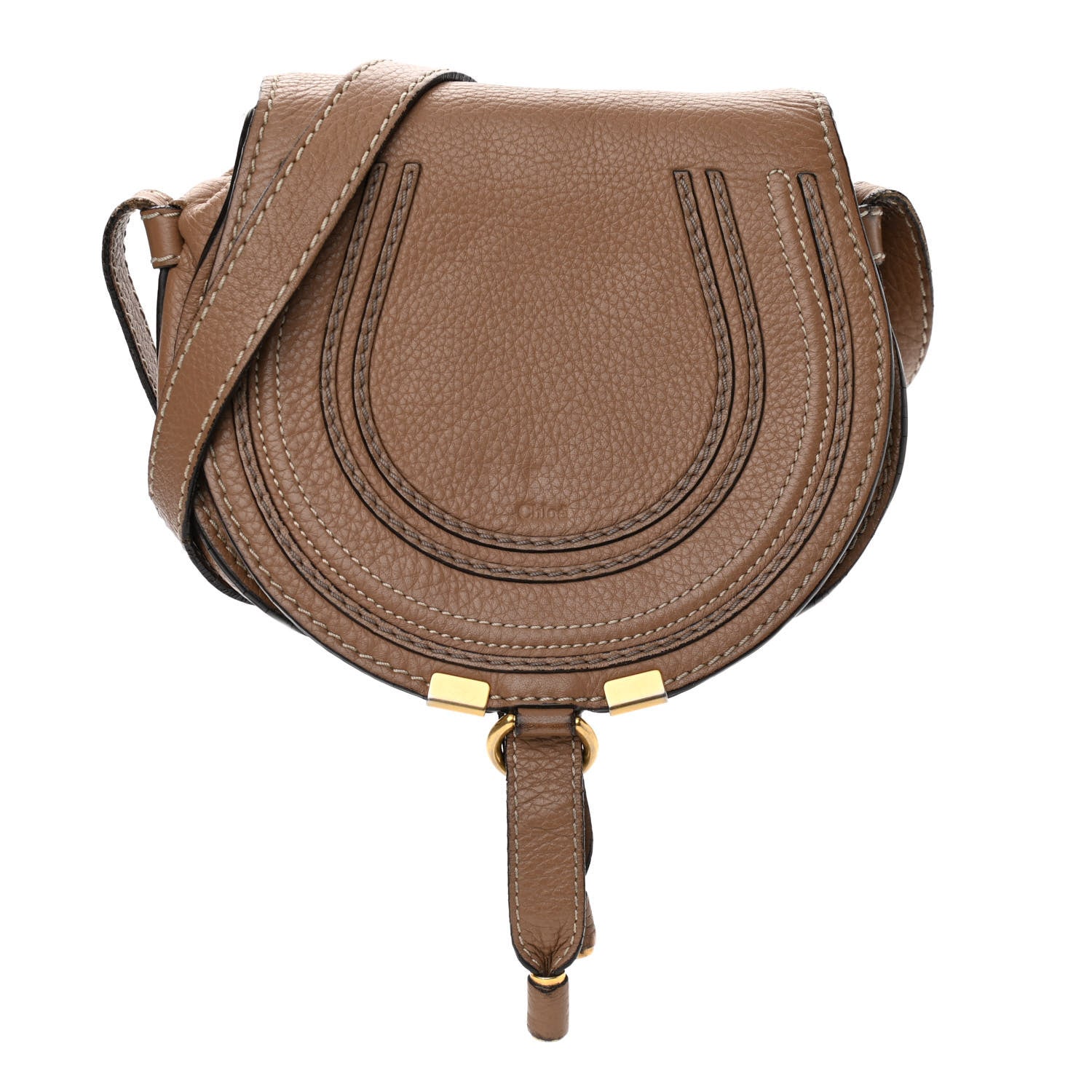 Chloe Calfskin Mini Marcie Round Crossbody Bag Nut 1 of 17