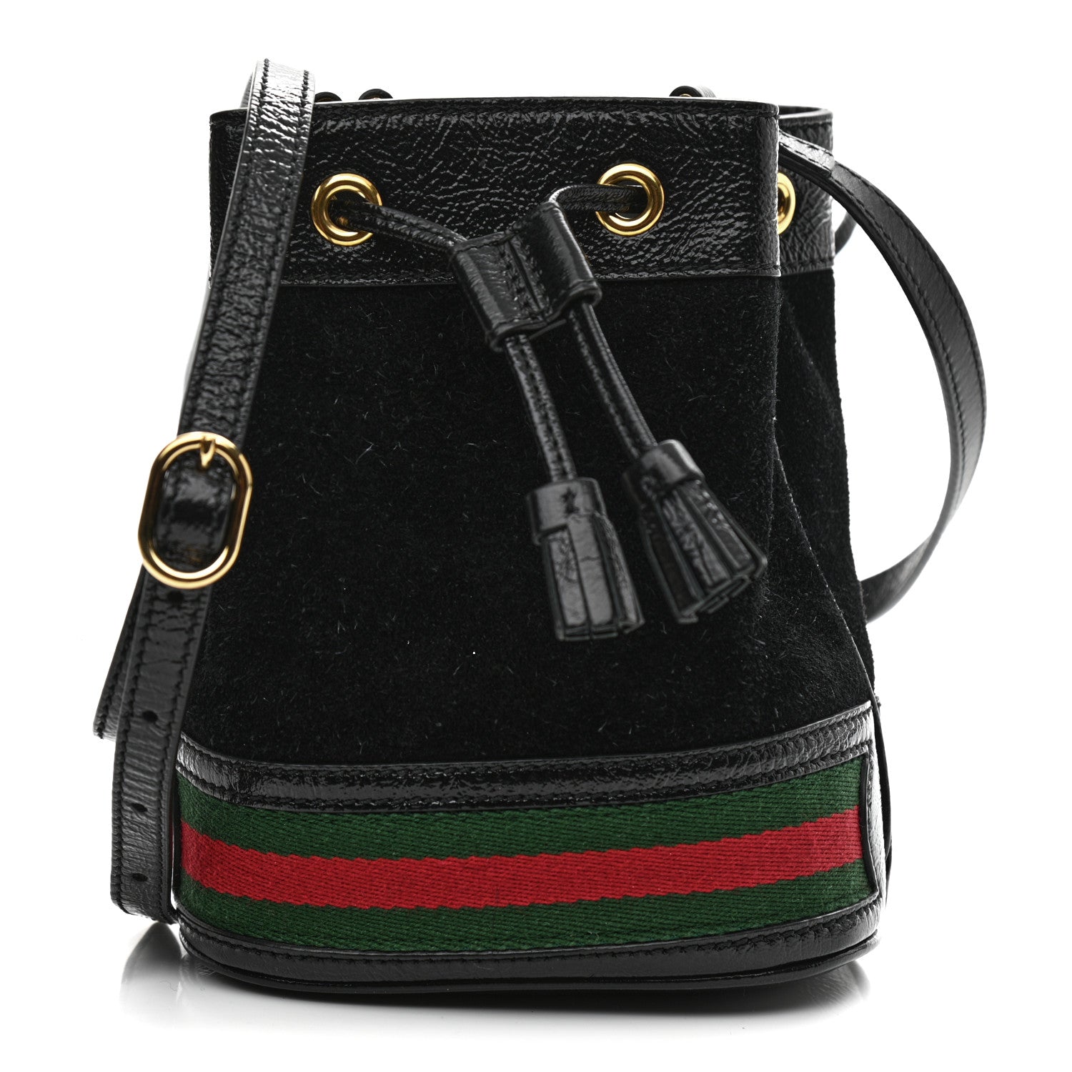 Gucci Suede Patent Web Mini Ophidia Bucket Bag Black 1 of 10