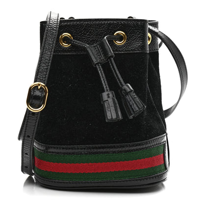 Gucci Suede Patent Web Mini Ophidia Bucket Bag Black 1 of 10
