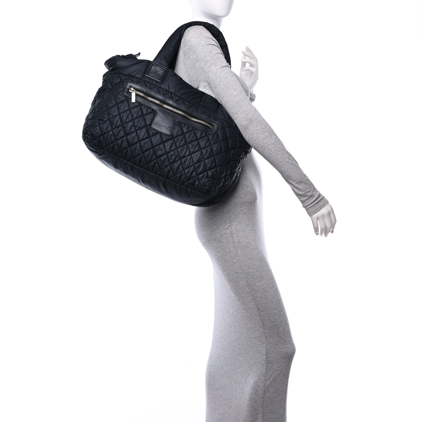Nylon Quilted Large Coco Cocoon Tote Black