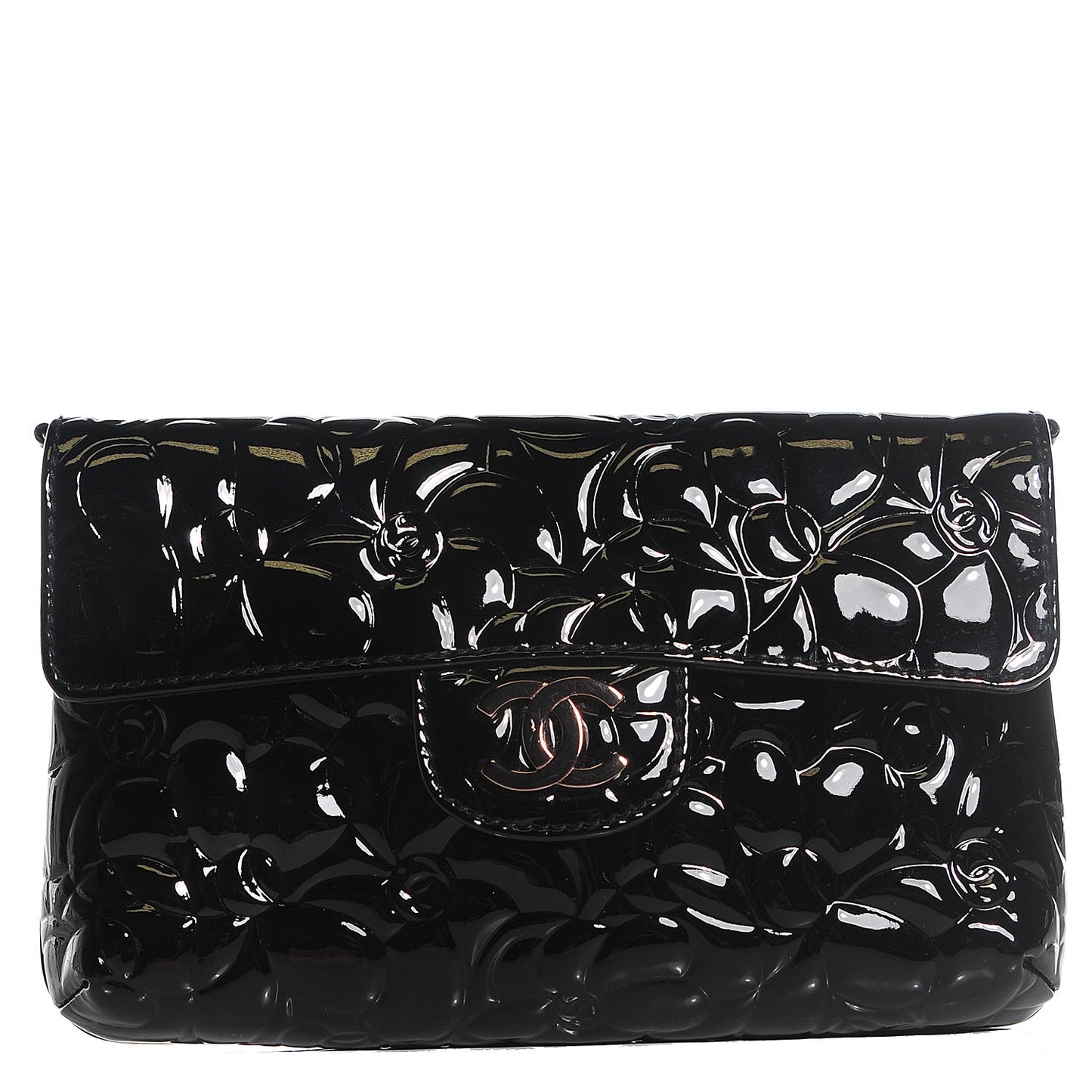 Patent Camellia Embossed Mini Rectangular Flap Black