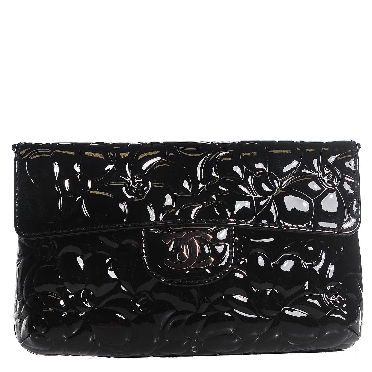 Chanel Patent Camellia Embossed Mini Rectangular Flap Black 1 of 7