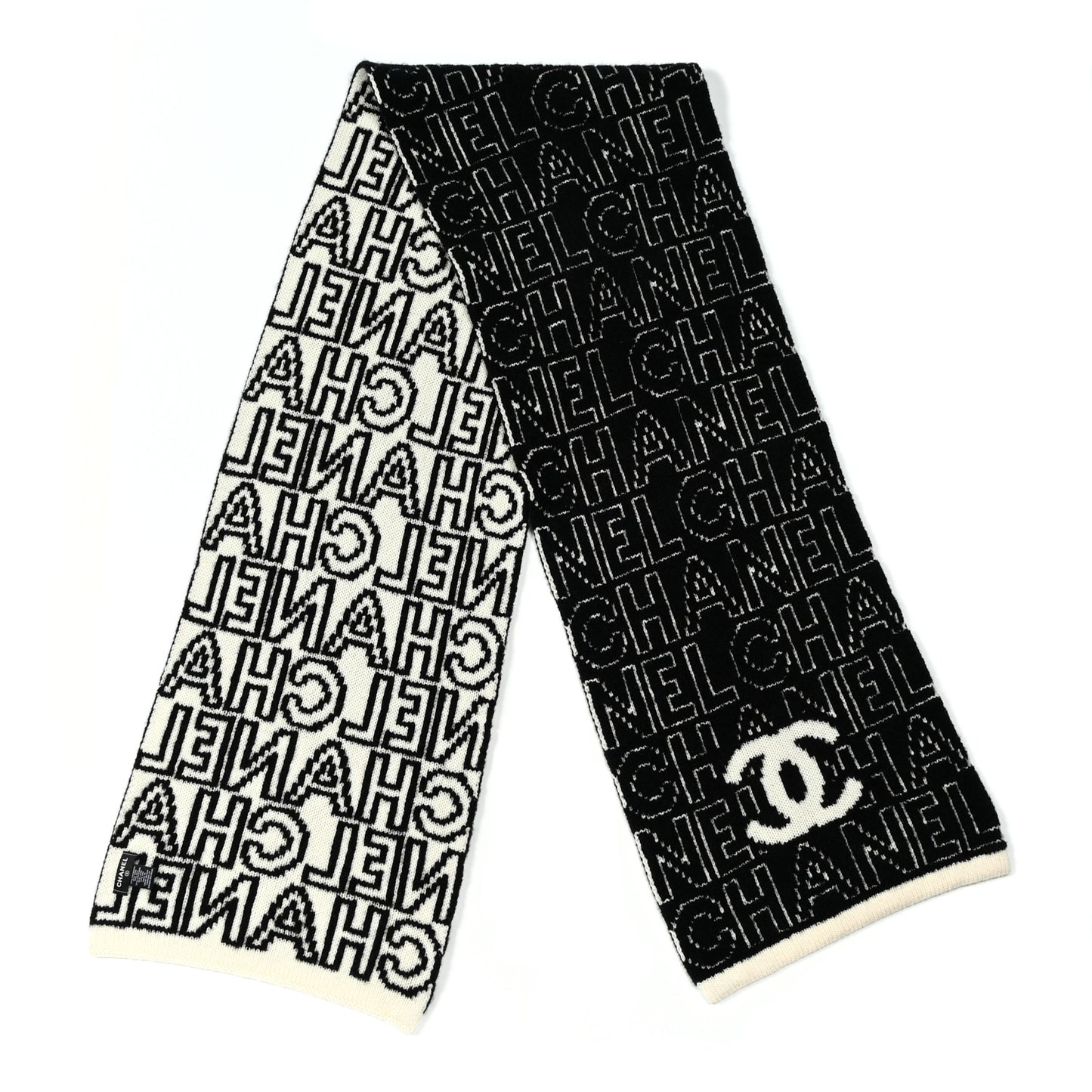 Cashmere Wool Silk CC Scarf Black White