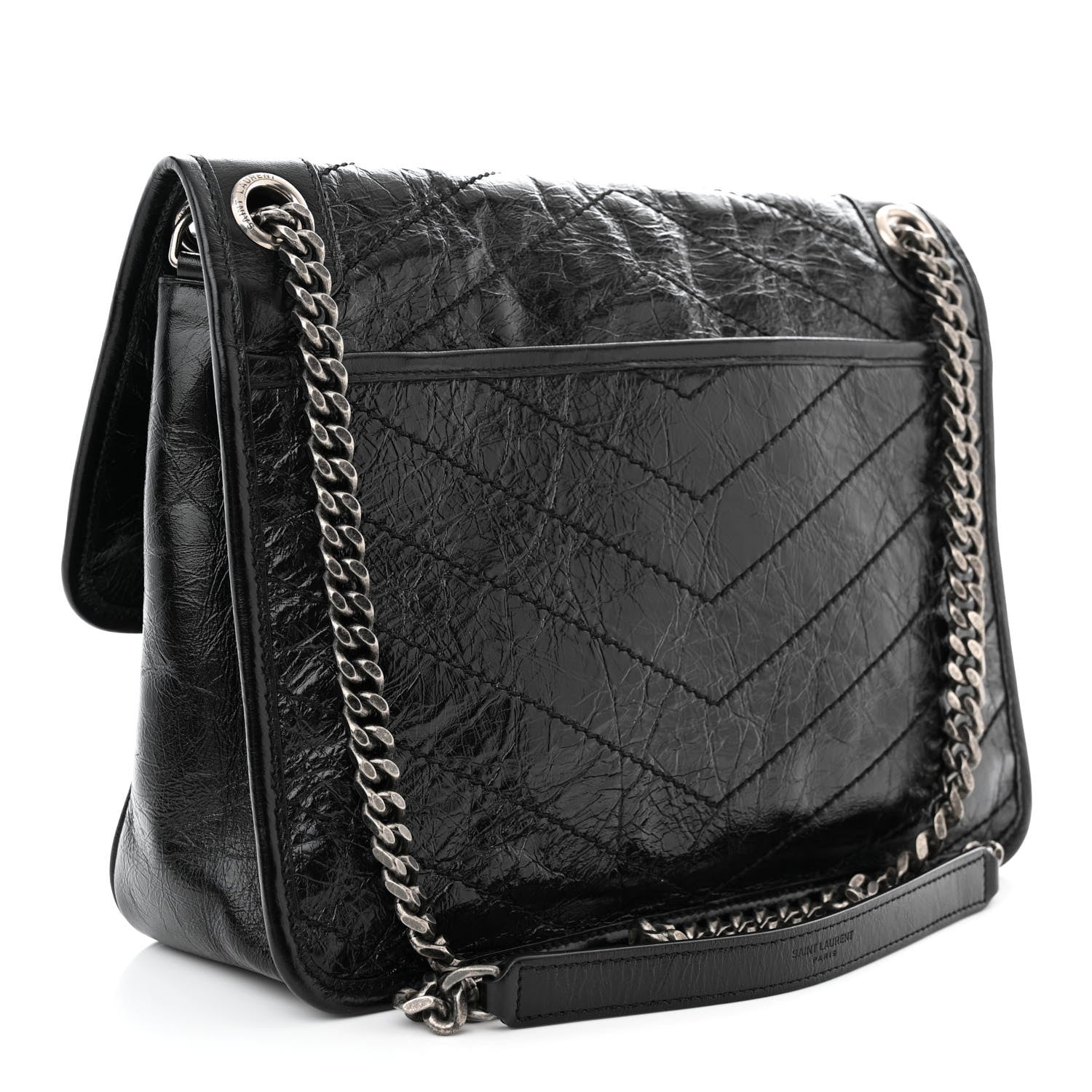 Saint Laurent Crinkled Calfskin Matelasse Monogram Medium Niki Chain Satchel Black 3 of 11