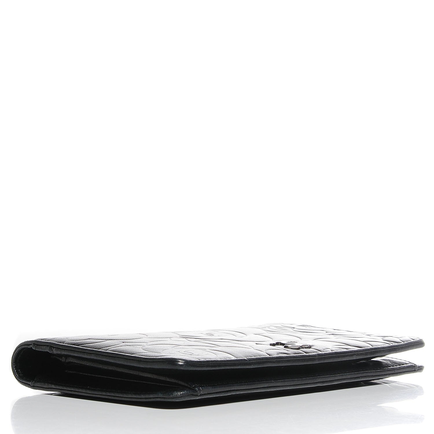 Chanel Lambskin Camellia Embossed Yen Wallet Black 4 of 8
