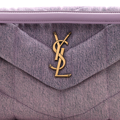 Saint Laurent Denim Quilted Small Loulou Puffer Monogram Chain Satchel Bleached Lilac 8 of 10