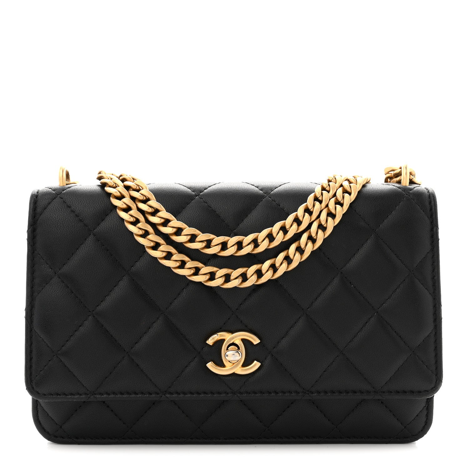 Chanel Lambskin Quilted Sweet Camellia Wallet On Chain WOC Black 1 of 10