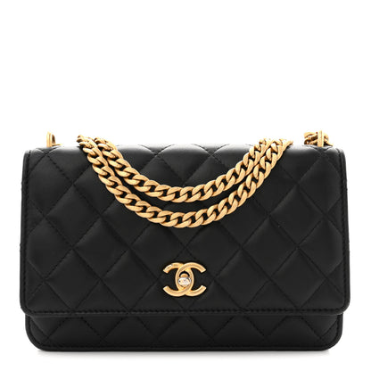 Chanel Lambskin Quilted Sweet Camellia Wallet On Chain WOC Black 1 of 10