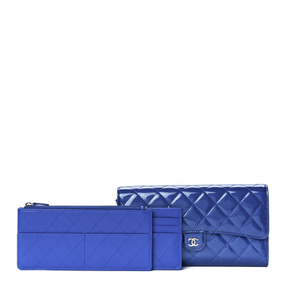 Chanel Patent Calfskin Quilted Flap Clutch Wallet Blue 1 of 17