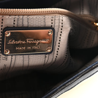 Salvatore Ferragamo Woven Calfskin Gancini Hobo Blue White 6 of 9