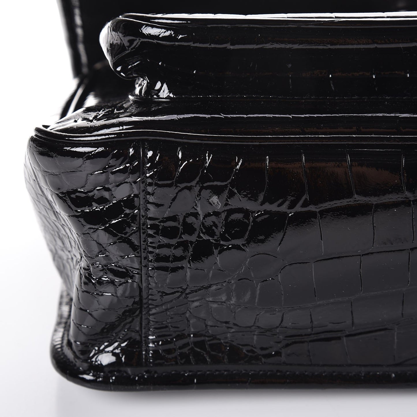 Patent Crocodile Embossed Lambskin Monogram Medium Niki Chain Satchel Black