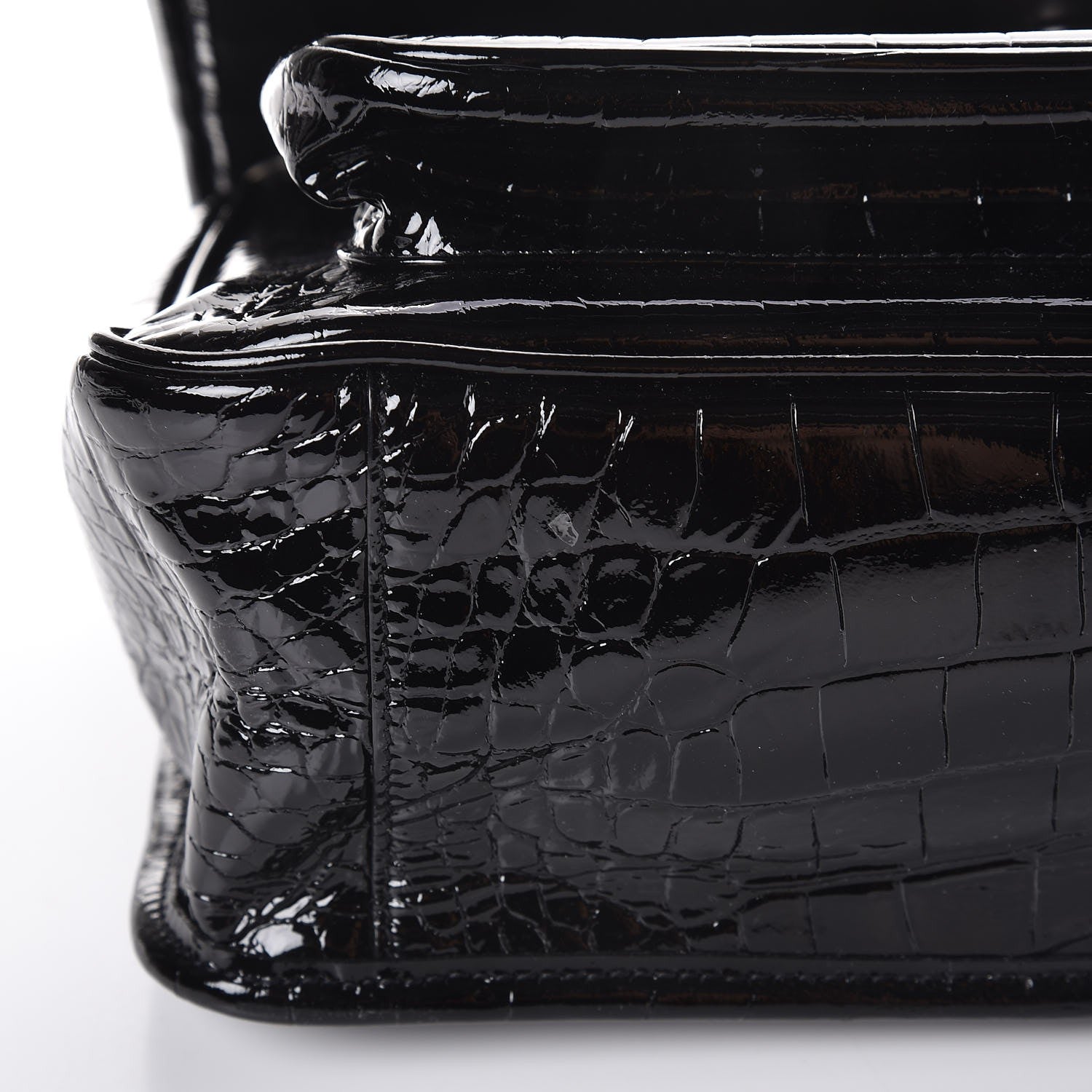Saint Laurent Patent Crocodile Embossed Lambskin Monogram Medium Niki Chain Satchel Black 7 of 7