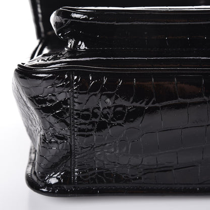 Saint Laurent Patent Crocodile Embossed Lambskin Monogram Medium Niki Chain Satchel Black 7 of 7