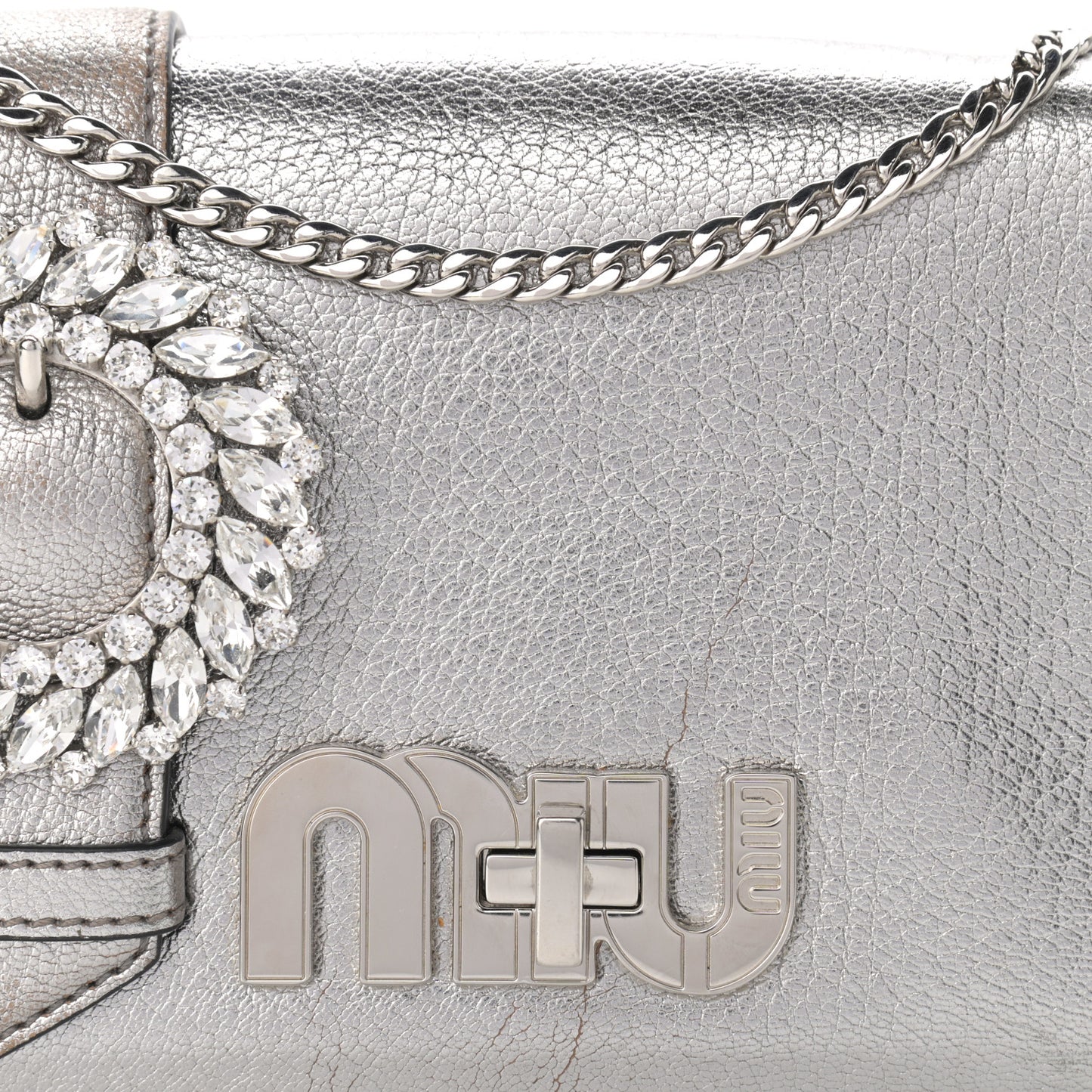 Metallic Goatskin Madras Crystal Embellished Shoulder Bag Cromo