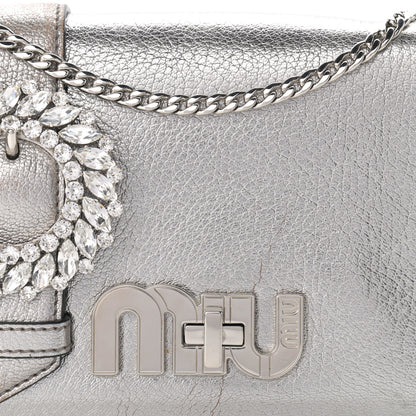 Miu Miu Metallic Goatskin Madras Crystal Embellished Shoulder Bag Cromo 7 of 12