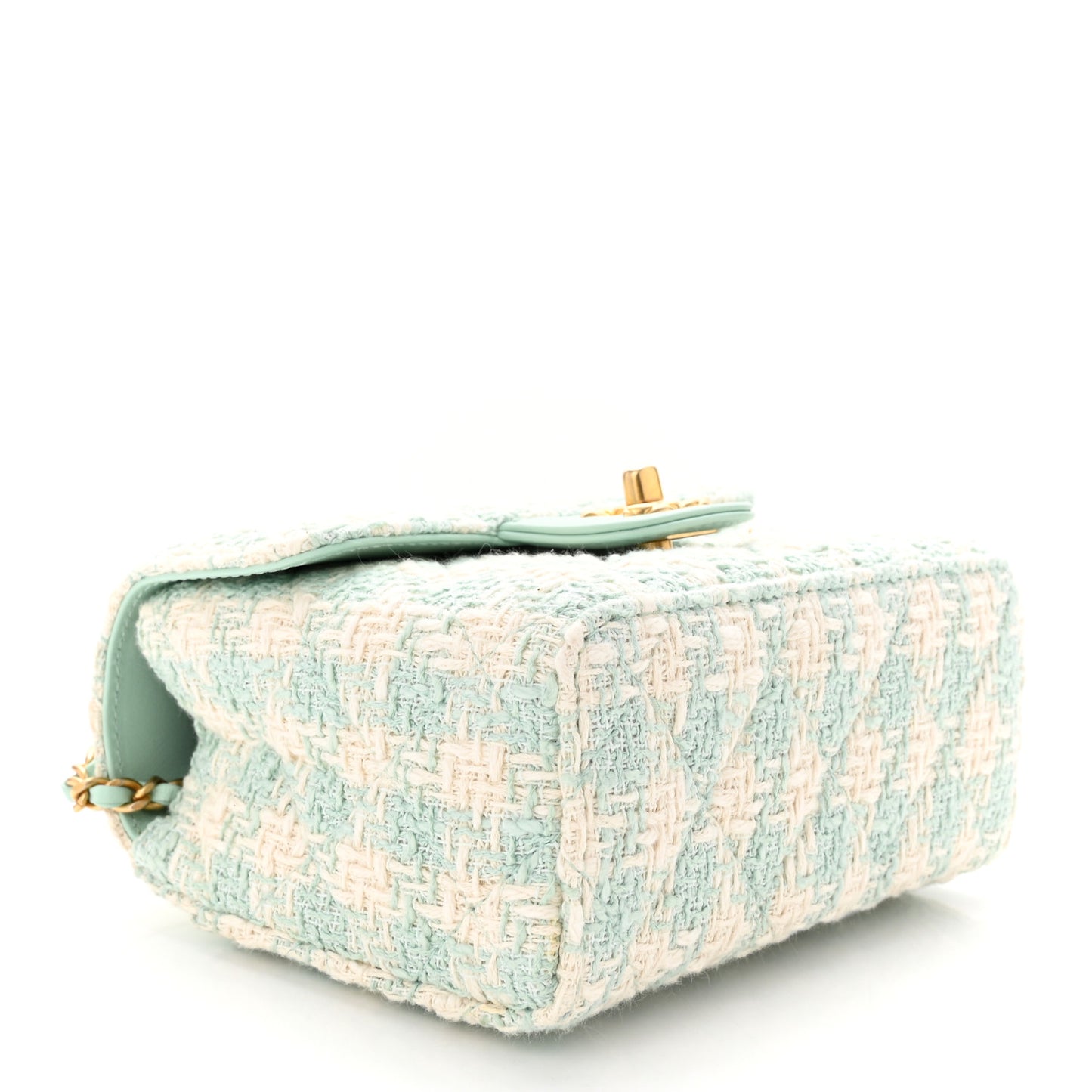 Tweed Handle Crush Top Handle Flap Bag Light Blue Ecru