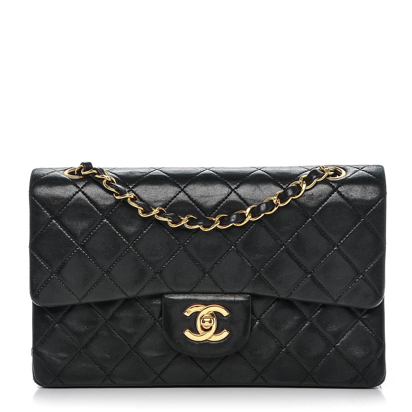 Lambskin Quilted Small Double Flap Black