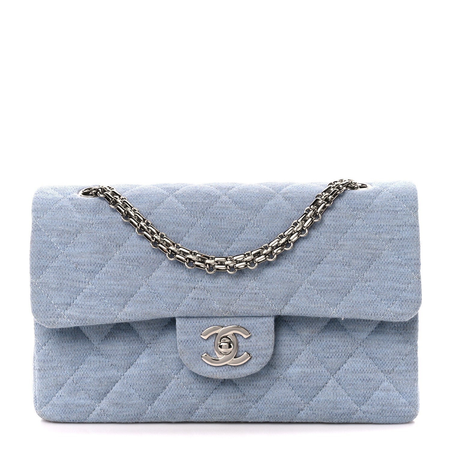 Chanel Jersey Quilted Small Double Flap Blue Clair 1 of 11