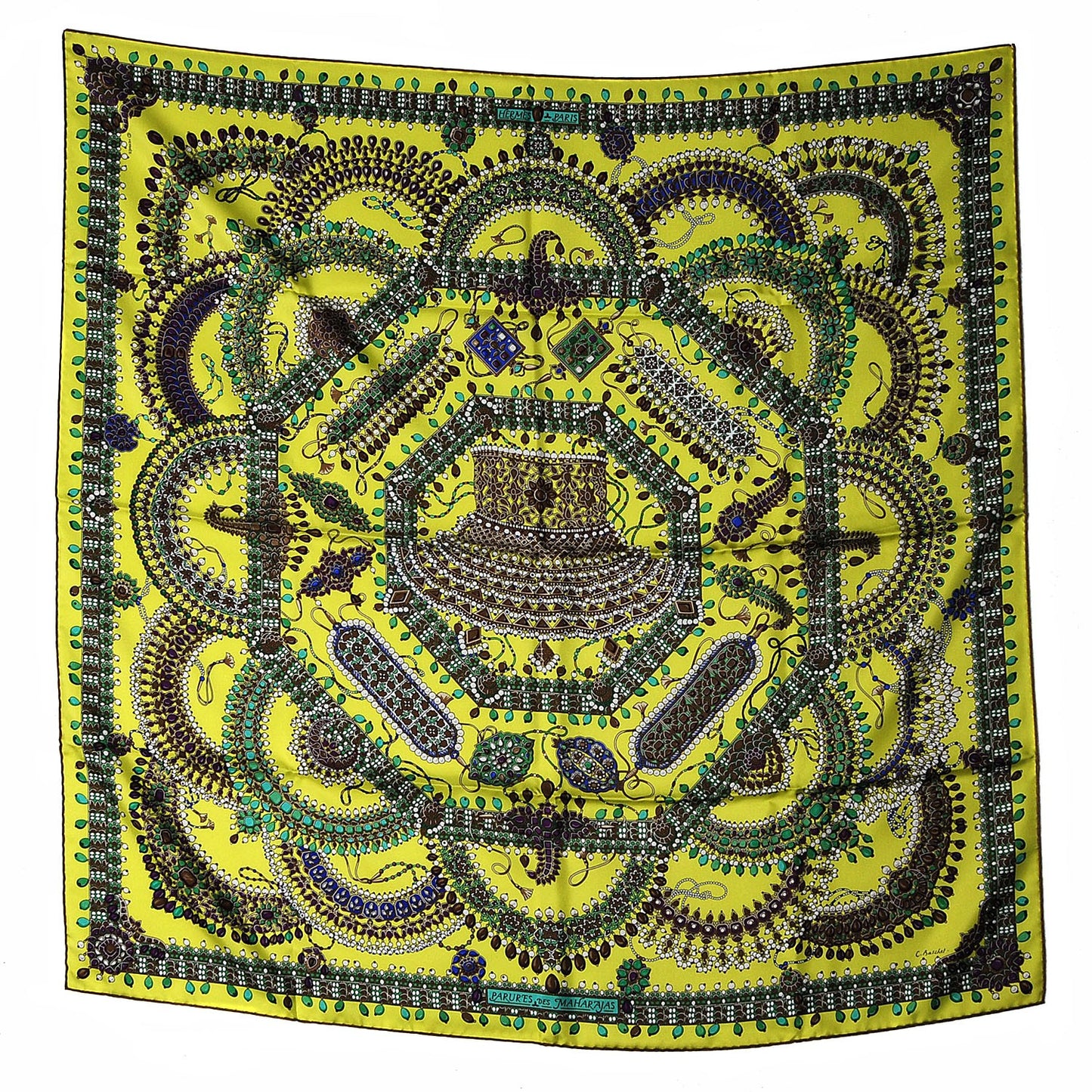 Silk Parures Des Maharajas Scarf 90 Jaune Fluo Vert Violet