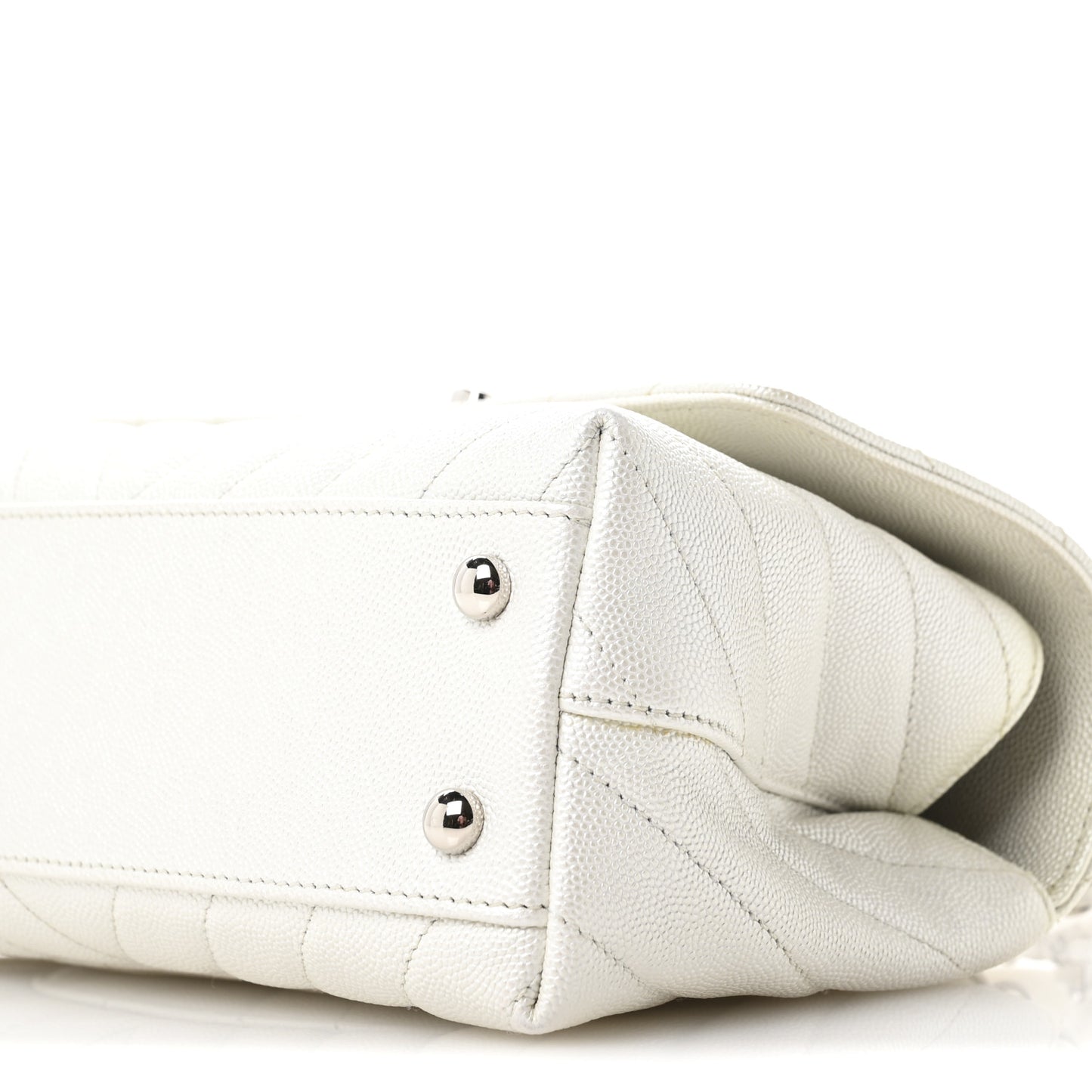 Iridescent Caviar Chevron Quilted Mini Coco Handle Flap White