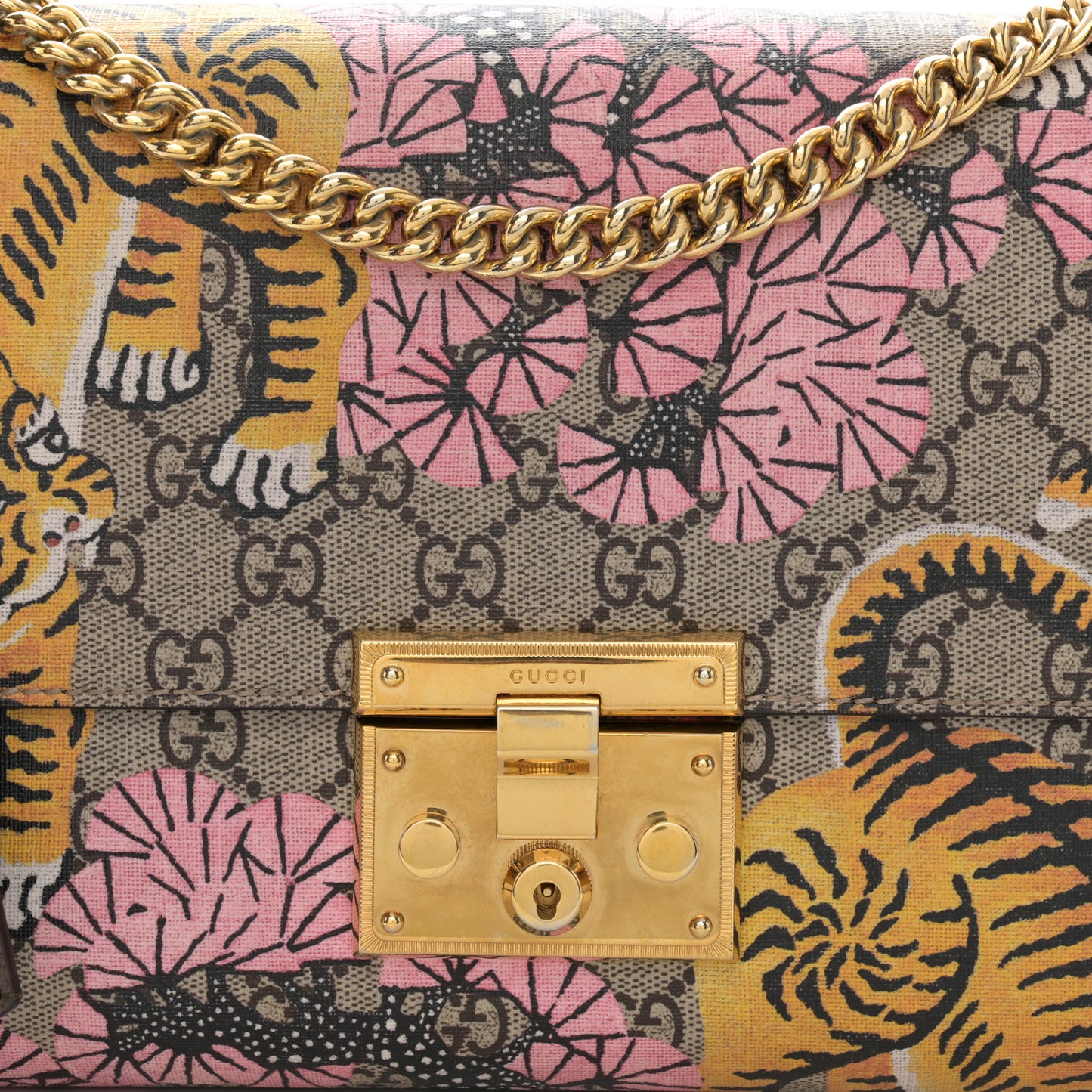 GG Supreme Monogram Bengal Medium Padlock Shoulder Bag Beige Pink
