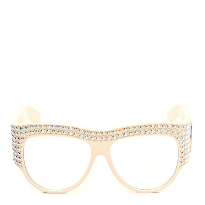 Gucci Acetate Crystal Oversize Hollywood Forever Sunglasses GG0144S Ivory 2 of 8