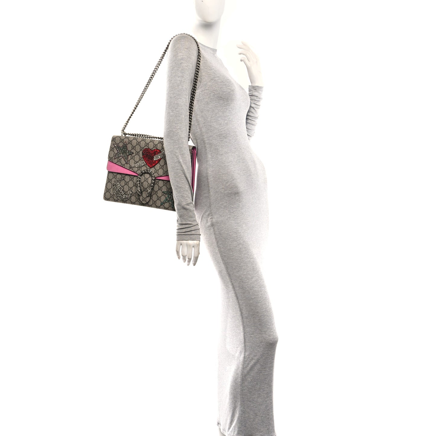 GG Supreme Monogram Suede Pierced Heart Embroidered Medium Dionysus Shoulder Bag Beige Ebony Pink Tropical Flower