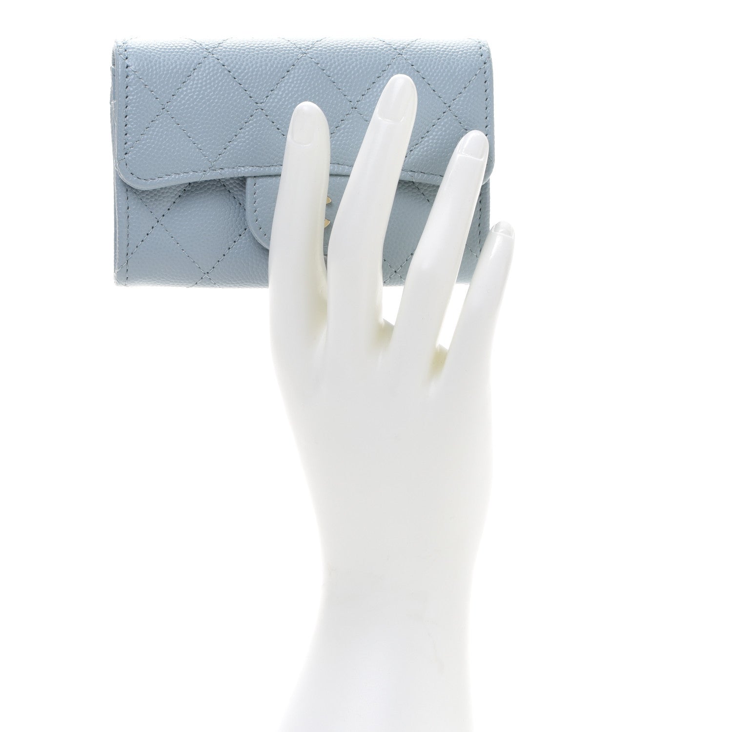 Chanel Caviar Quilted Flap Card Holder Wallet Light Blue 2 of 9