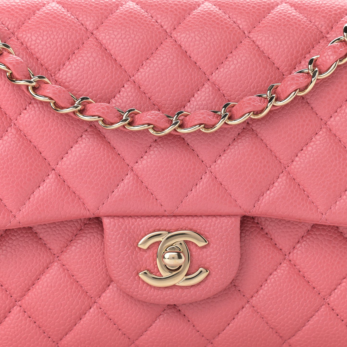Metallic Caviar Quilted Medium Double Flap Pink